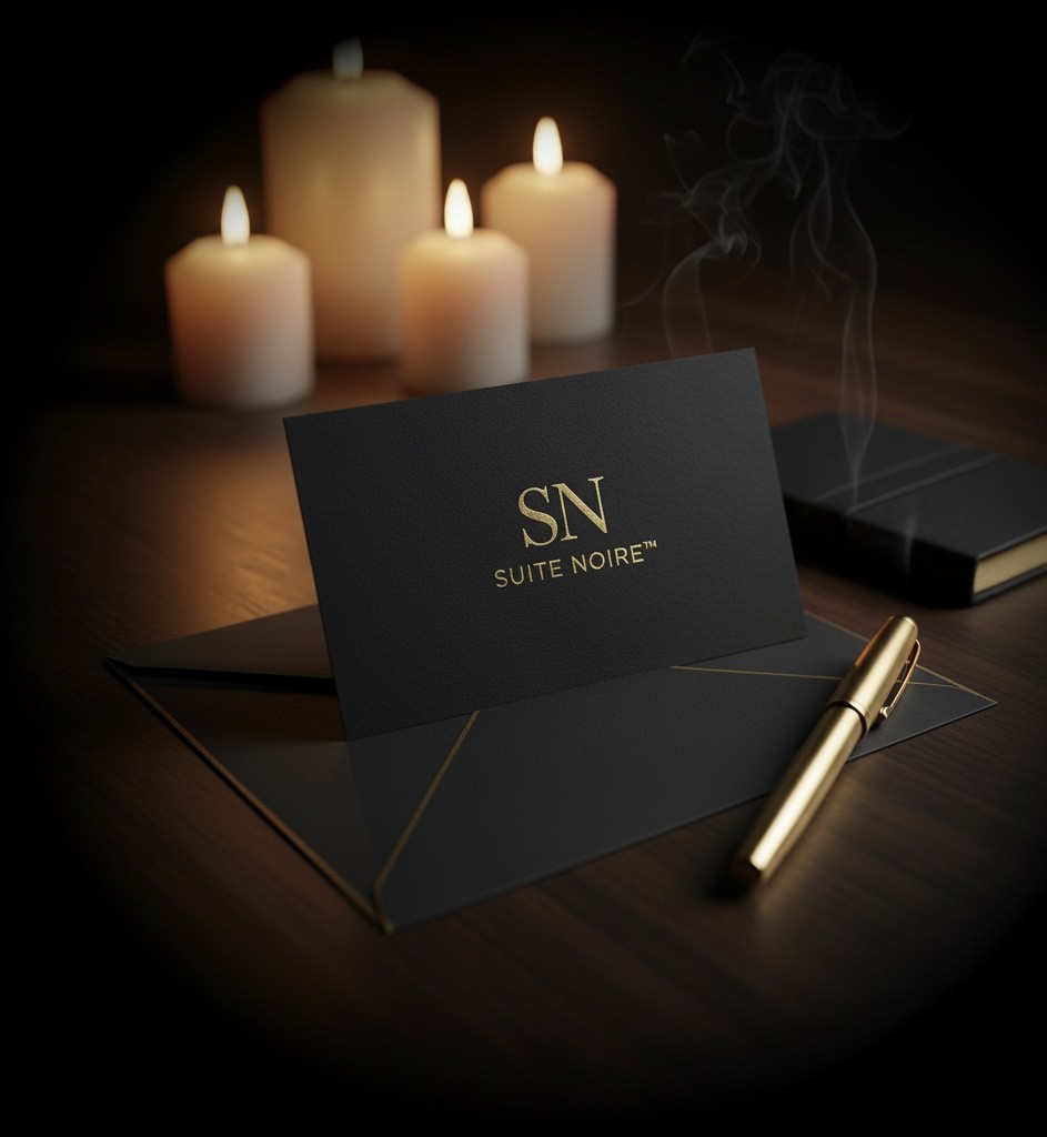 Suite Noire black gift card and envelope