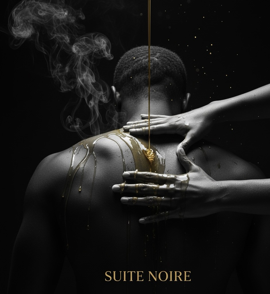 Warm oil ritual at Suite Noire with slow, intentional bodywork across a man's back