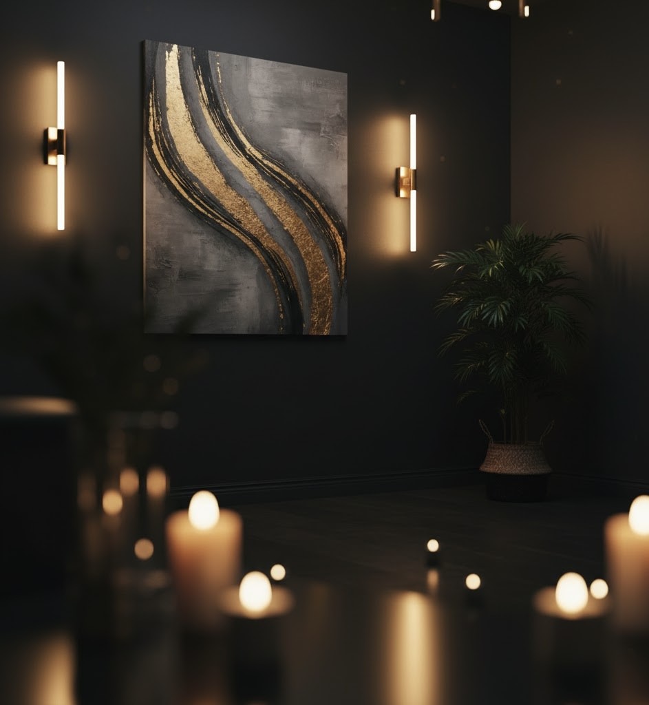 Suite Noire private studio interior with gold accents and candlelight